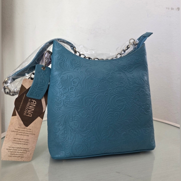 Anna by Anushcka Heritage Genuine Leather Hobo Crossbody Shoulder Bag Teal NWT main image 3